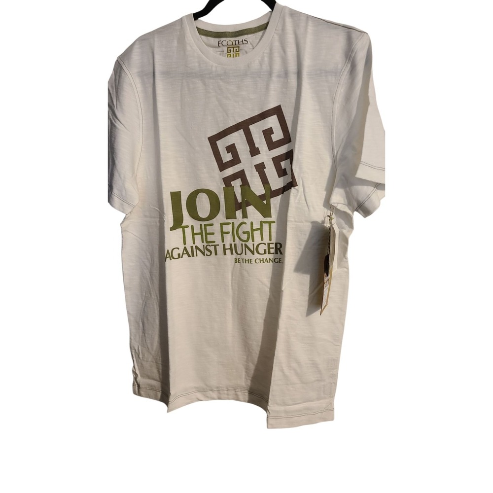 NEW Ecoths Men's White Fight Hunger Short-Sleeve Crew-Neck T-Shirt Size Large